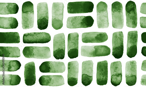 Dark, pine green watercolor vector brush strokes, smears geometrical seamless pattern. Watercolour uneven spots, stains, smudges background, regular texture. Painted hand drawn artistic template.