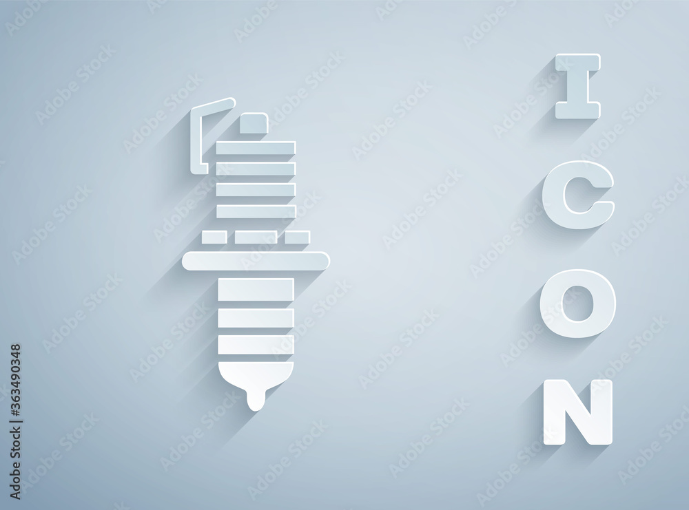 Paper cut Car spark plug icon isolated on grey background. Car electric candle. Paper art style. Vector Illustration. Paper cut Car spark plug icon isolated on grey background. Car electric candle. Paper art style. Vector Illustration.