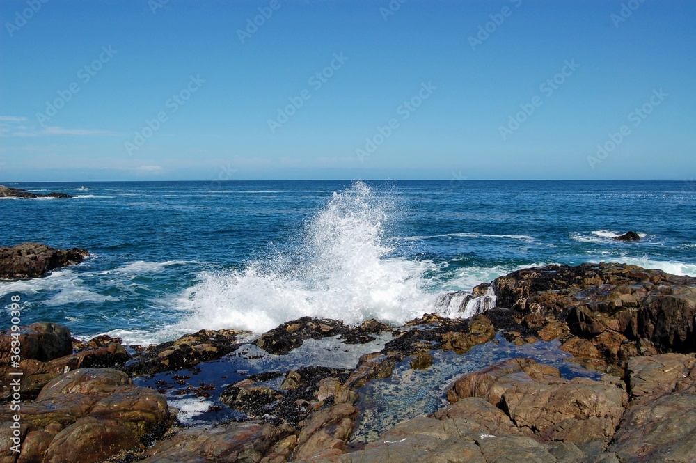 Waves crashing on the rocks in Yzerfontein, South Africa Waves crashing on the rocks in Yzerfontein, South Africa