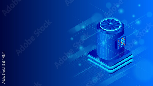 Supercomputer isometric vector illustration. Big data processing,