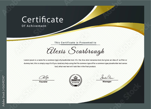 Certificate Layout with Black and Gold Accents