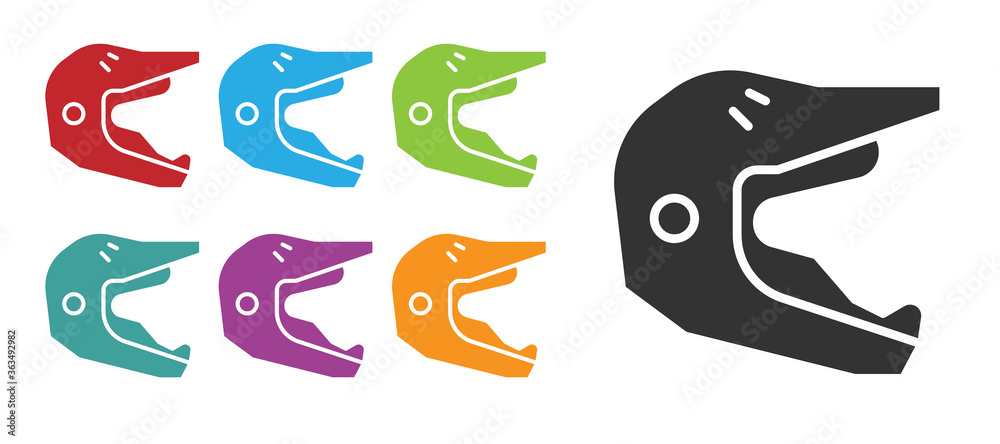 Black Motocross motorcycle helmet icon isolated on white background. Set icons colorful. Vector Illustration. Black Motocross motorcycle helmet icon isolated on white background. Set icons colorful. Vector Illustration.