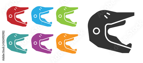 Black Motocross motorcycle helmet icon isolated on white background. Set icons colorful. Vector Illustration.