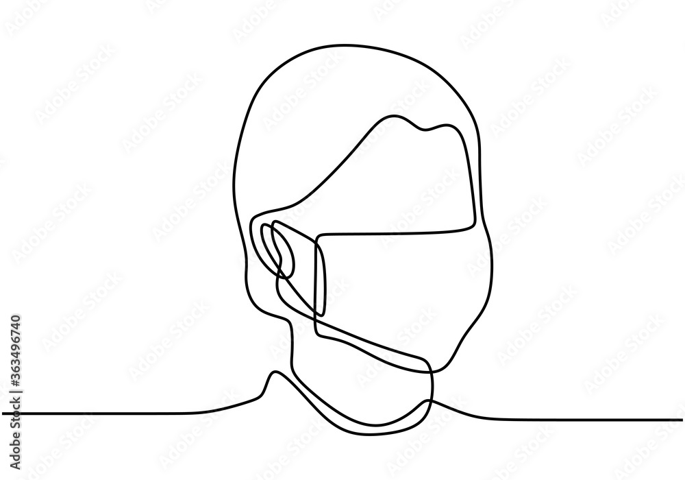 Stockvector One continuous line drawing woman use medical face mask.  Concept of coronavirus. Continuous single drawn person in mask one line  hand-drawn picture silhouette. Line art. doodle. Vector illustration |  Adobe Stock