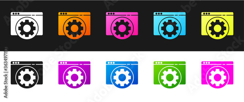 Set Browser setting icon isolated on black and white background. Adjusting, service, maintenance, repair, fixing. Vector Illustration.