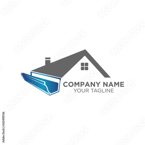 house roof gutter logo design. home pipe installation vector template illustration