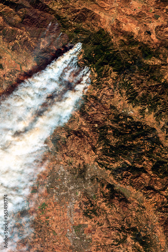 Wildfires in California in October 2019 as seen from space. photo