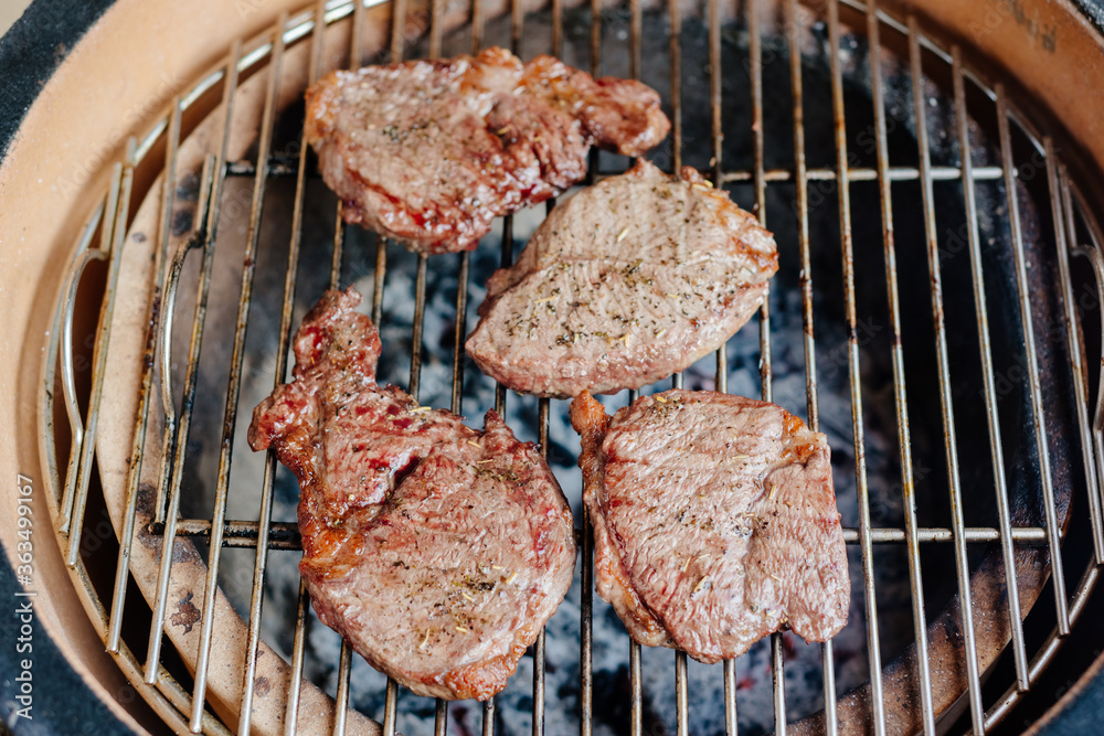 Marbled beef steak. The process of making steaks on the grill. Grilled steak. Rib eye steak. Marbled beef steak. The process of making steaks on the grill. Grilled steak. Rib eye steak.
