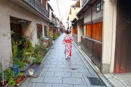 The Gionmachi Minamigawa district in Gion, Kyoto, Japan. photo