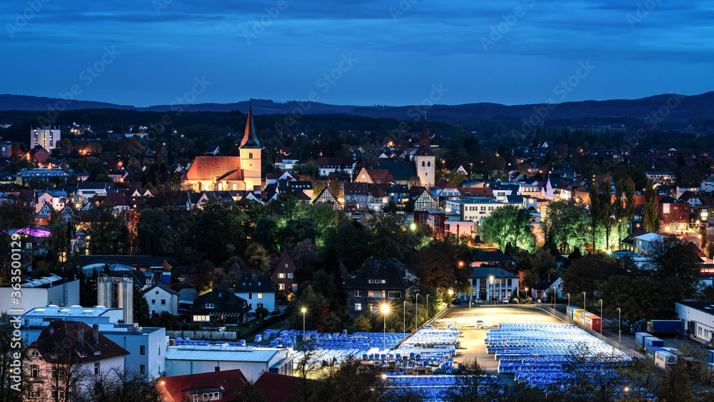 the city of melle in germany at night