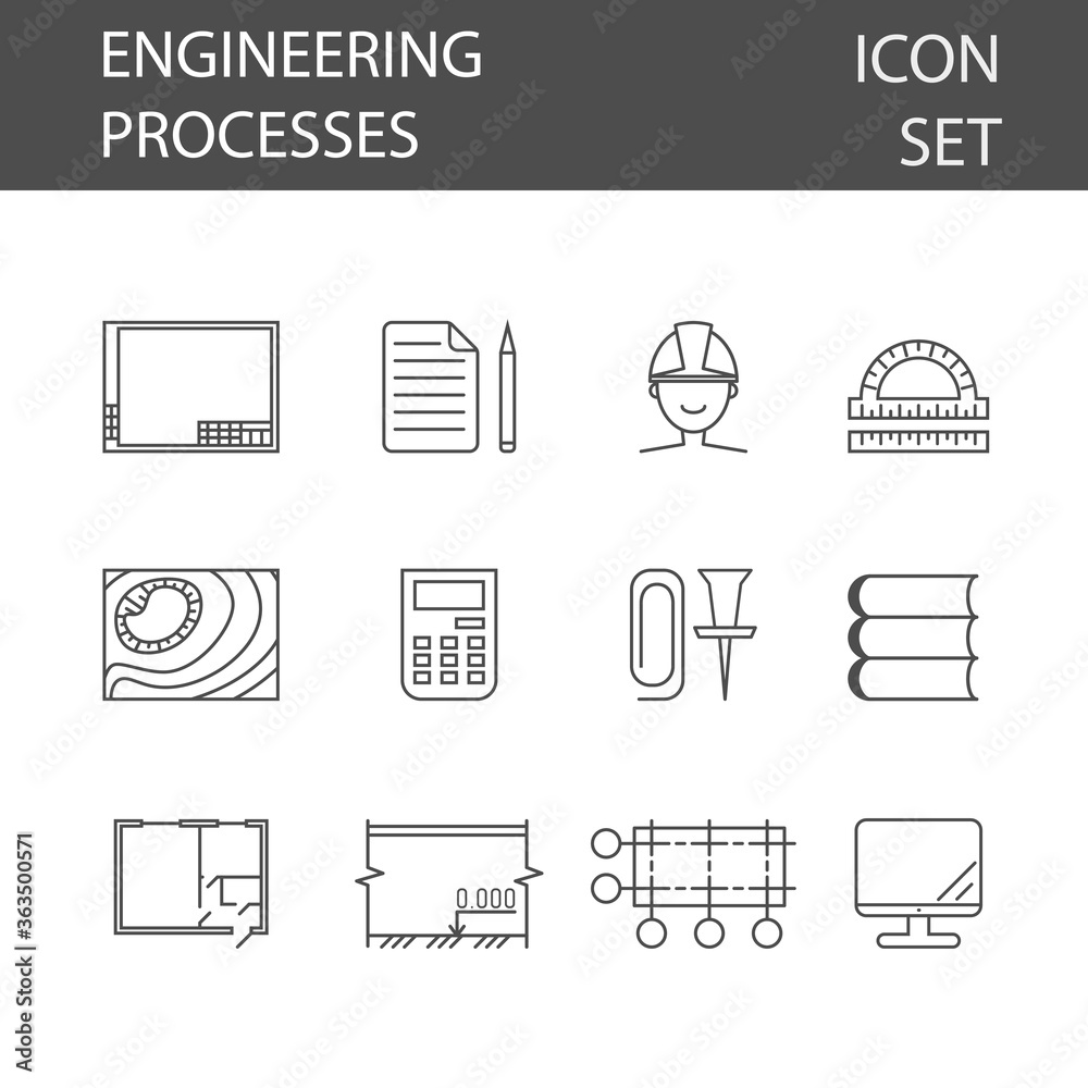 Linear engineering process icon set for concept de Linear engineering process icon set for concept de