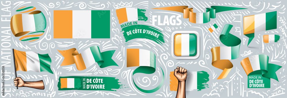 Vector set of the national flag of Cote d'Ivoire in various creative designs