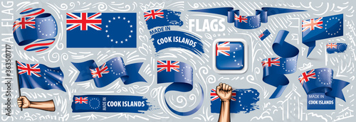 Vector set of the national flag of Cook Islands in various creative designs