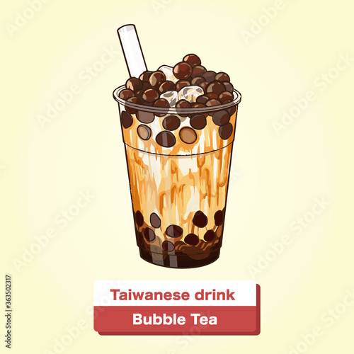 The bubble milk tea with ice cube on top. Vector illustration
