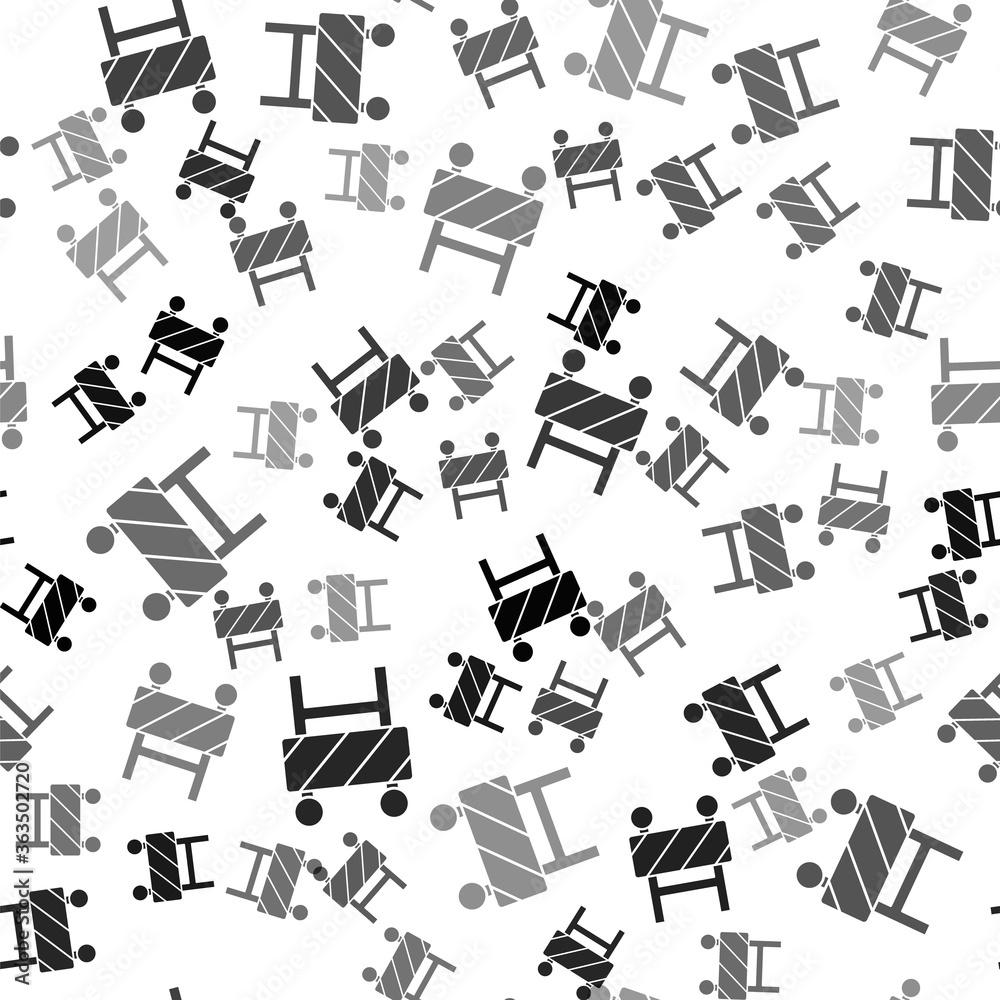 Black Road barrier icon isolated seamless pattern on white background. Symbol of restricted area which are in under construction processes. Repair works. Vector Illustration. Black Road barrier icon isolated seamless pattern on white background. Symbol of restricted area which are in under construction processes. Repair works. Vector Illustration.