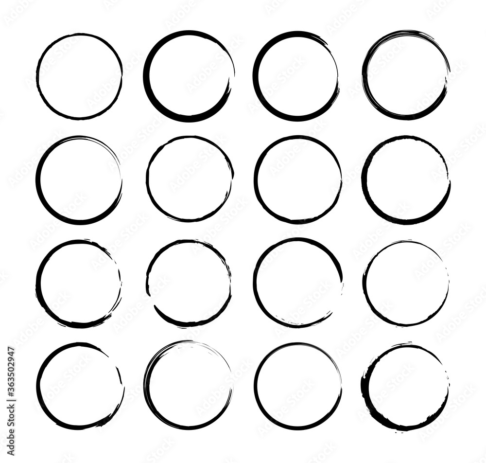 Grunge circle brush. Vector isolated web elements. Ink frames set ...