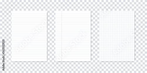 Blank sheets of square lined paper mockup template. Vector isolated illustration. Realistic blank mockup blank note paper. Stock vector.