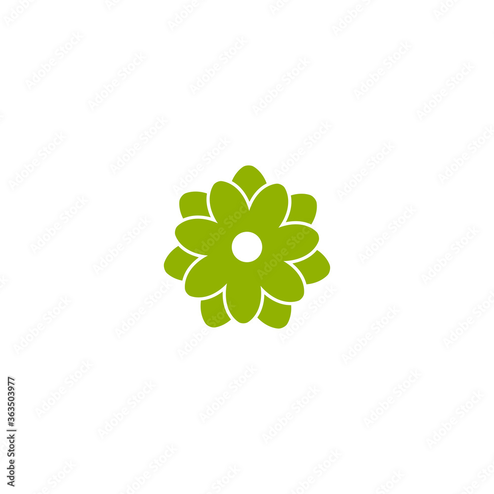 Green flat icon of chrysanthemum. Big Bloom with big oval petals Green flat icon of chrysanthemum. Big Bloom with big oval petals