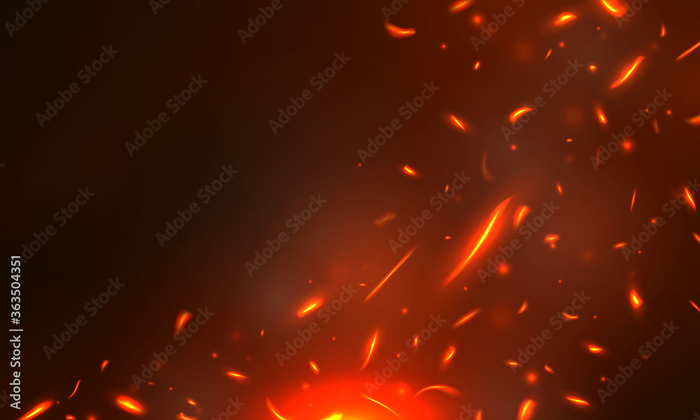 Burning red hot sparks realistic fire flames abstract background Stock ...