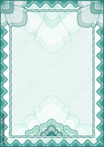 Elegant guilloche frame border for diploma or certificate / vector/ A4 vertical / CMYK color
