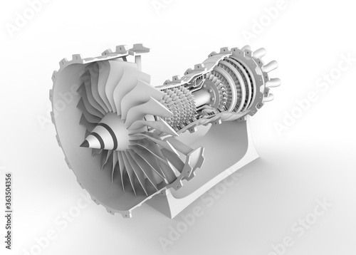 Obraz na plátně High-Bypass Jet Engine 3D white rendering