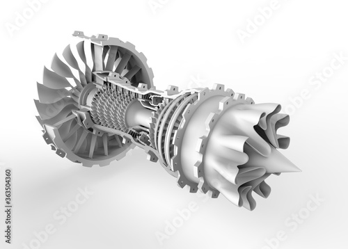 High-Bypass Jet Engine 3D white rendering