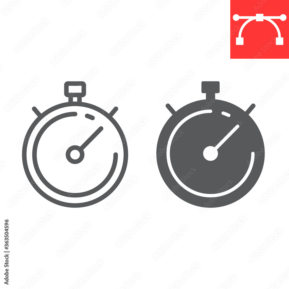 Stopwatch line and glyph icon, fitness and sport, timer sign vector graphics, editable stroke linear icon, eps 10. Stopwatch line and glyph icon, fitness and sport, timer sign vector graphics, editable stroke linear icon, eps 10.