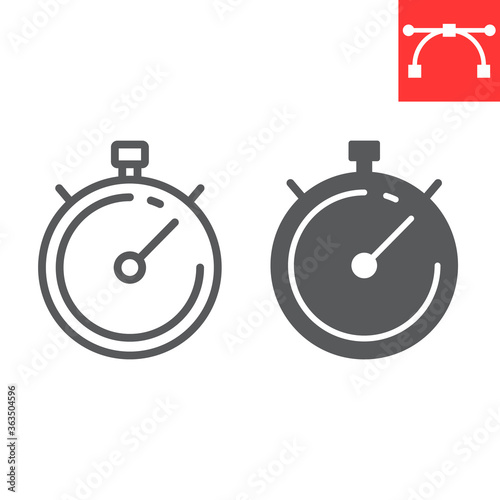 Stopwatch line and glyph icon, fitness and sport, timer sign vector graphics, editable stroke linear icon, eps 10.