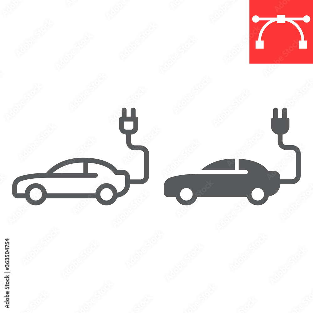 Electric car line and glyph icon, energy and ecology, electrical transport sign vector graphics, editable stroke linear icon, eps 10. Electric car line and glyph icon, energy and ecology, electrical transport sign vector graphics, editable stroke linear icon, eps 10.