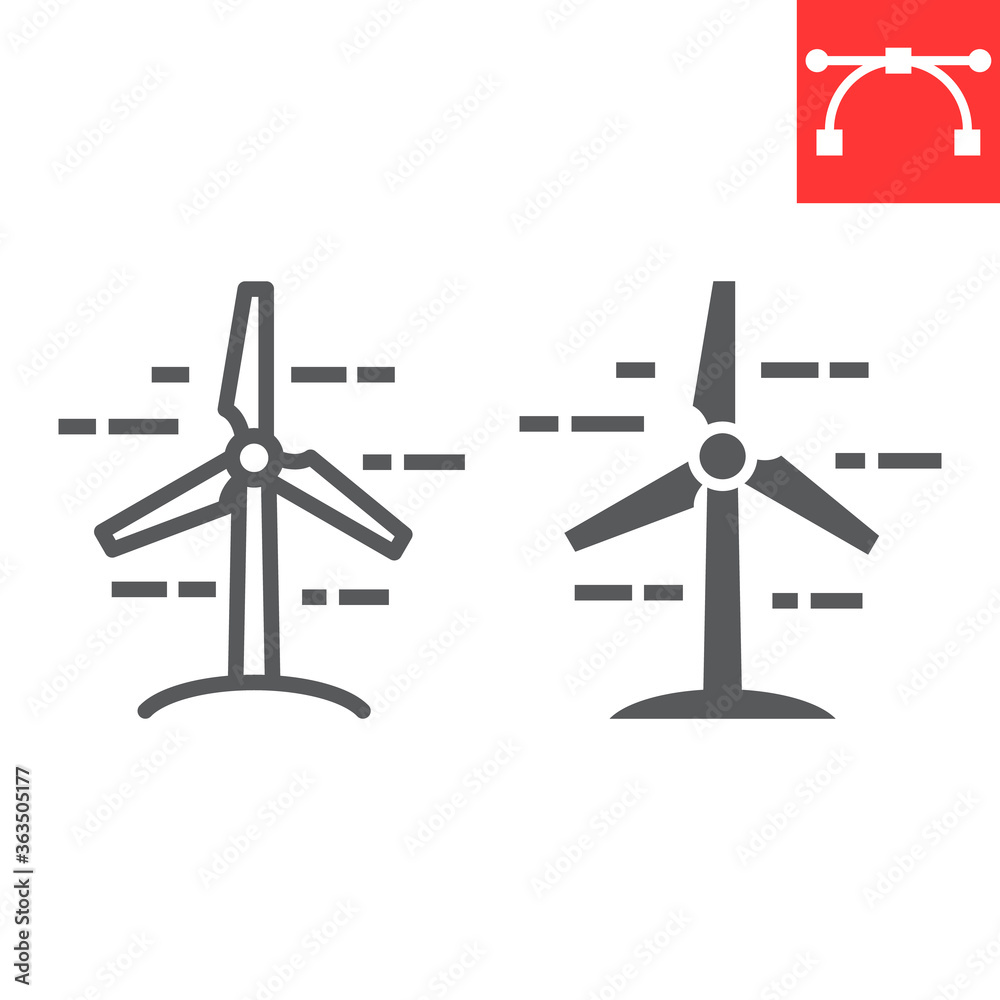 Wind Turbine line and glyph icon, energy and ecology, wind energy sign vector graphics, editable stroke linear icon, eps 10. Wind Turbine line and glyph icon, energy and ecology, wind energy sign vector graphics, editable stroke linear icon, eps 10.
