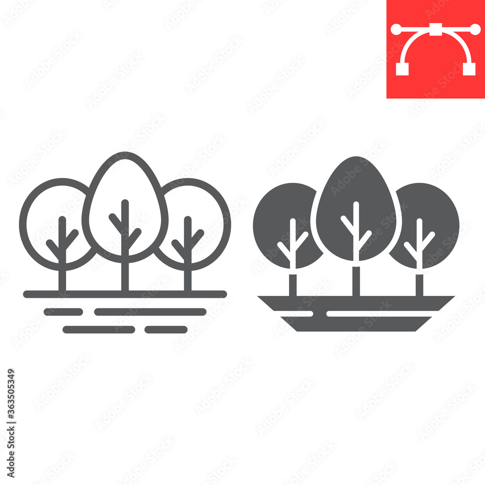 Forest line and glyph icon, nature and ecology, tree sign vector graphics, editable stroke linear icon, eps 10. Forest line and glyph icon, nature and ecology, tree sign vector graphics, editable stroke linear icon, eps 10.