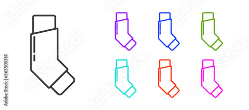 Black line Inhaler icon isolated on white background. Breather for cough relief, inhalation, allergic patient. Set icons colorful. Vector Illustration.