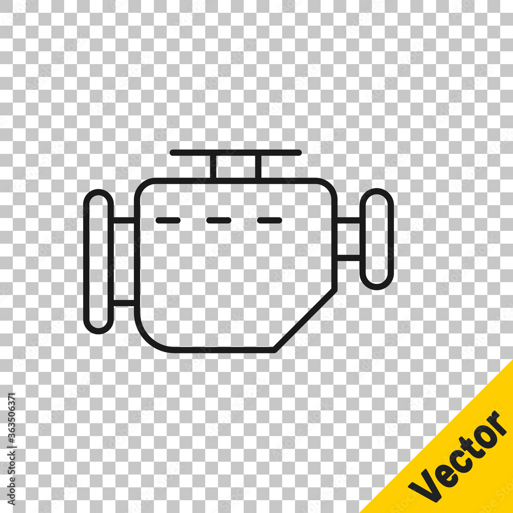 Black line Check engine icon isolated on transparent background. Vector Illustration. Black line Check engine icon isolated on transparent background. Vector Illustration.