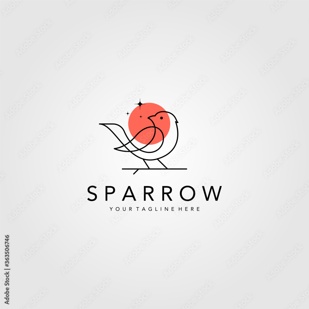 line art sparrow bird logo vector illustration design, minimalist bird icon symbol