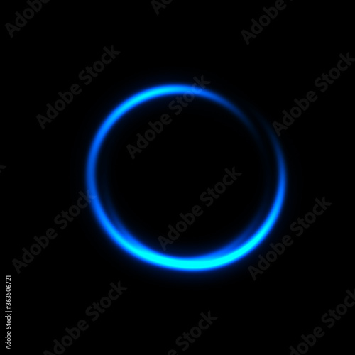 Blue blur circle neon lighting effects texture for text or copyspace on isolated background. Abstract light speed at motion exposure.