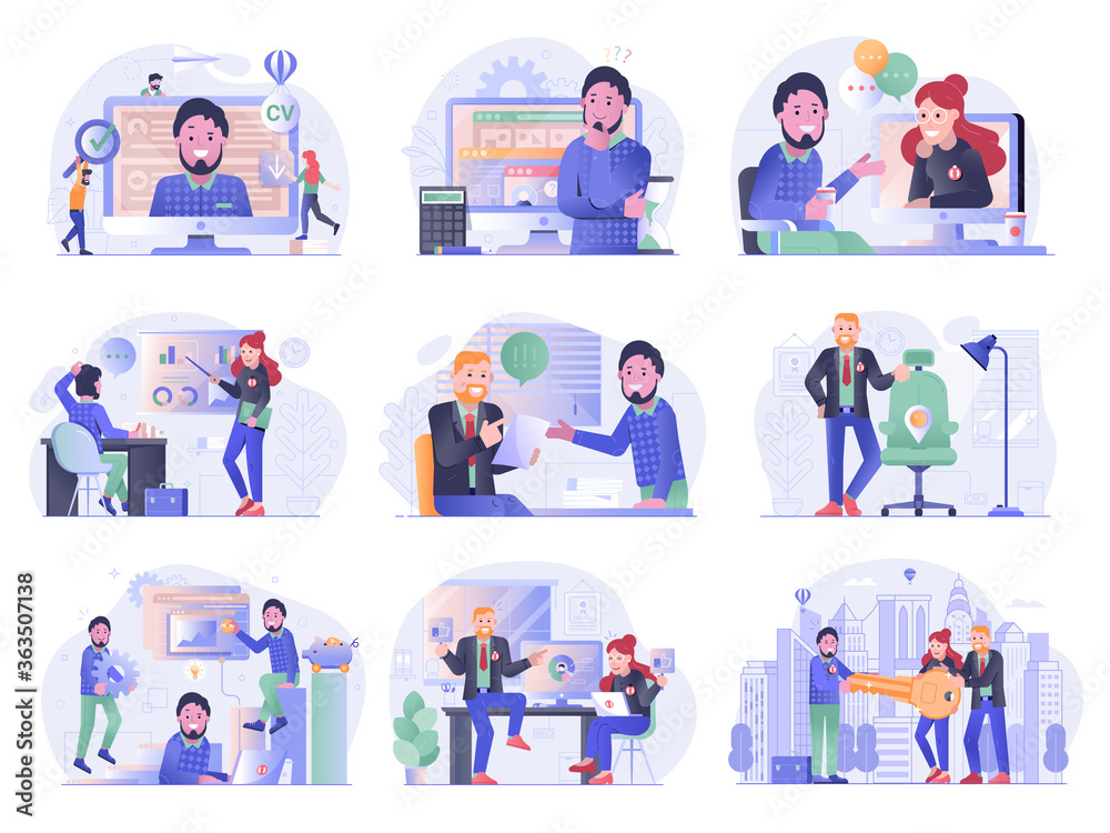 Job Search and Apply Recruitment Flat Illustrations