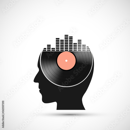 Vinyl record disc with a sound equalizer in the human head.