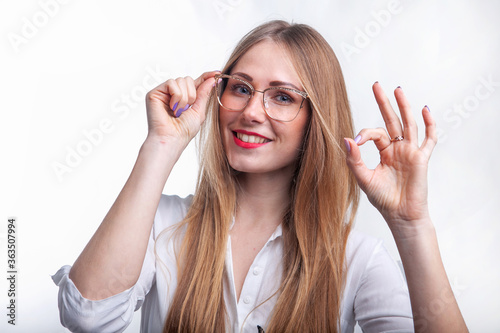 woman with glasses for eyesight in studio
