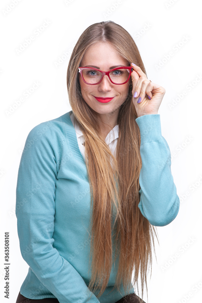 woman with glasses for eyesight in studio