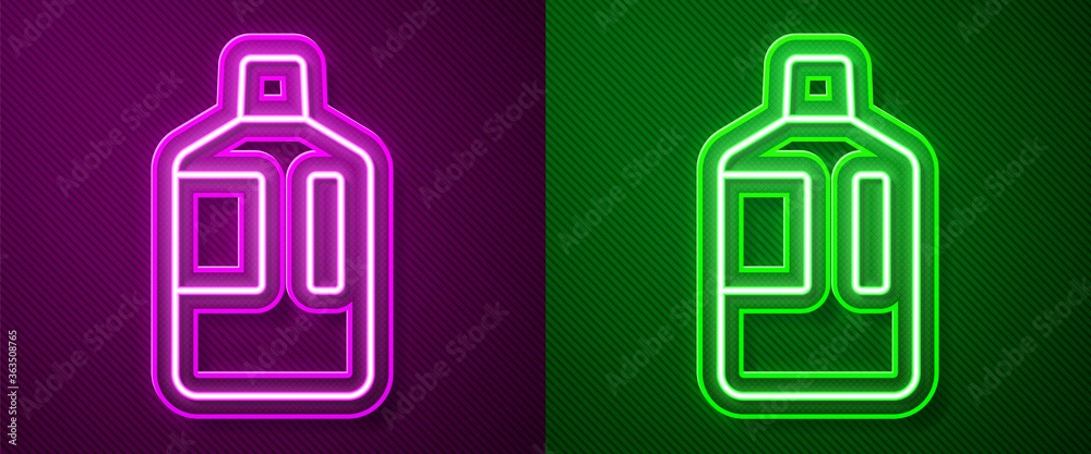 Glowing neon line Big bottle with clean water icon isolated on purple and green background. Plastic container for the cooler. Vector Illustration. Glowing neon line Big bottle with clean water icon isolated on purple and green background. Plastic container for the cooler. Vector Illustration.