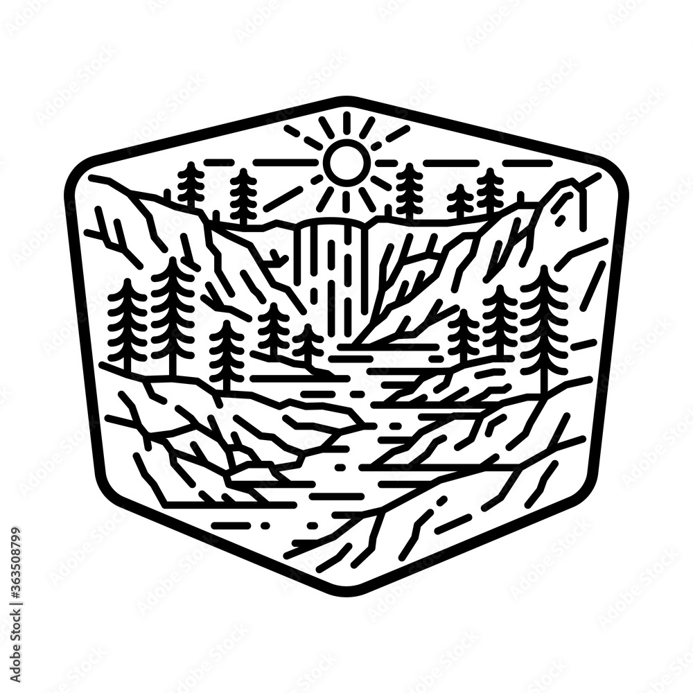 Camping nature adventure wild line badge patch pin graphic illustration vector art t-shirt design