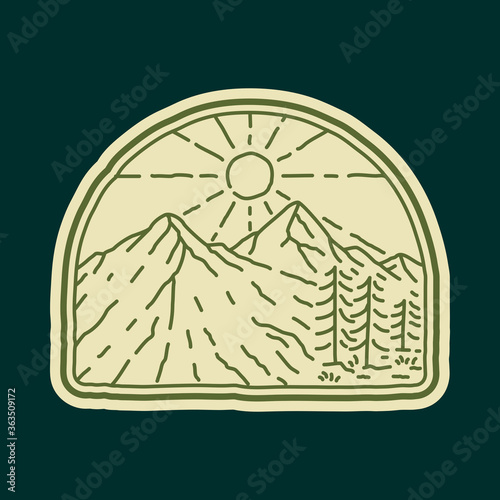 Camping nature adventure wild line badge patch pin graphic illustration vector art t-shirt design