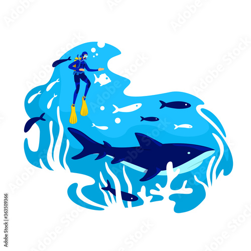 Diving 2D vector web banner, poster