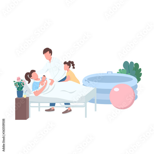 Child delivery flat color vector faceless character