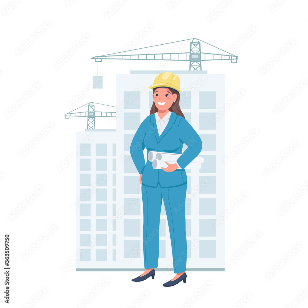 Fototapeta premium Woman architect flat color vector detailed character