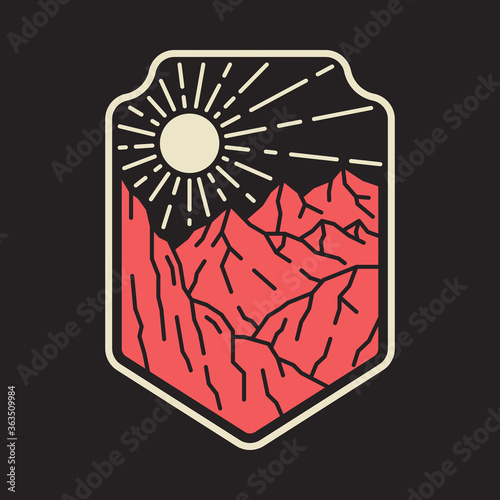 Camping nature adventure wild line badge patch pin graphic illustration vector art t-shirt design