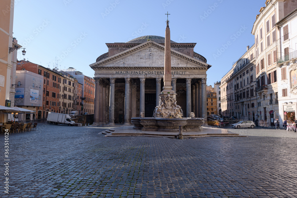 Deserted Pantheon square in Rome, Italy