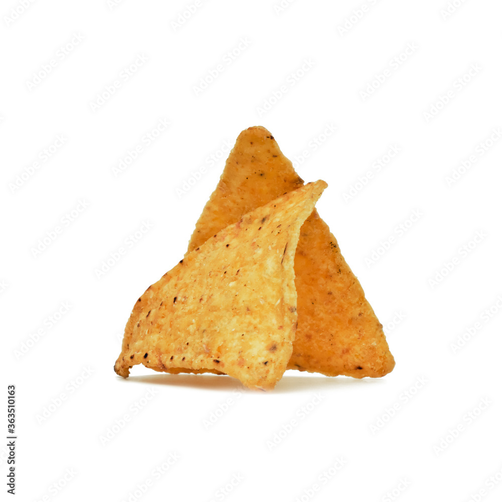 Corn chips on a white background. Quick snack
