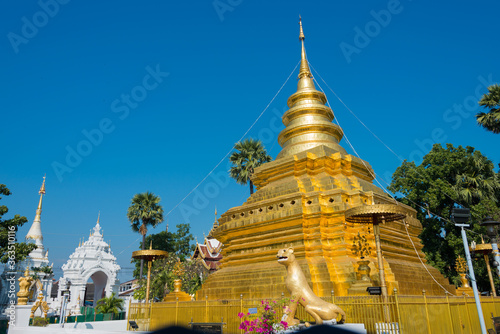 Golden pagoda at Wat Phra That Si Chom Thong Worawihan in Chom Thong District, Chiang Mai, Thailand. The Monastery was originally built in 15th century.