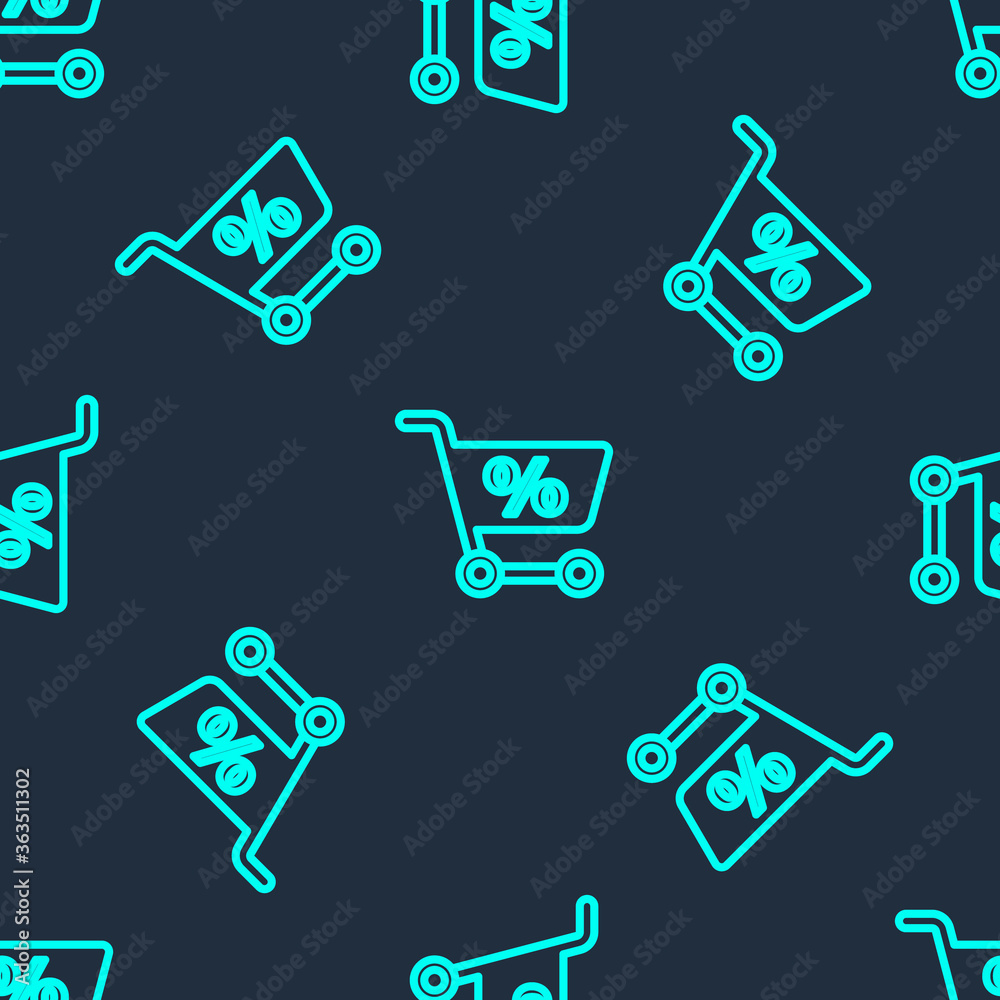 Green line Shopping cart icon isolated seamless pattern on blue background. Online buying concept. Delivery service sign. Supermarket basket symbol. Vector Illustration. Green line Shopping cart icon isolated seamless pattern on blue background. Online buying concept. Delivery service sign. Supermarket basket symbol. Vector Illustration.